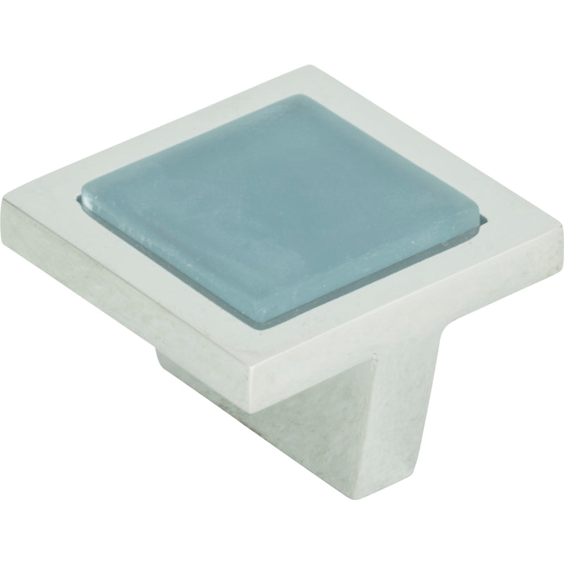 Spa Blue Square Knob 1 3/8 Inch Polished Chrome