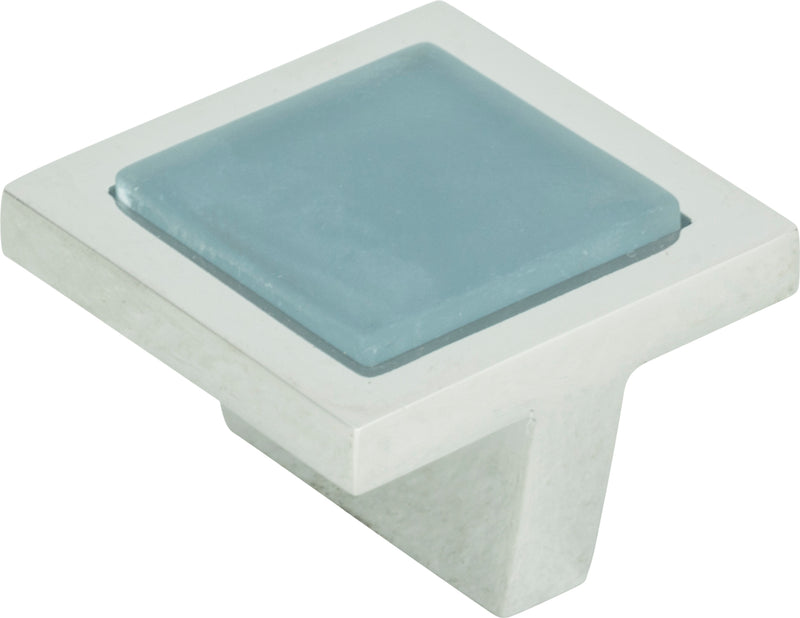 Spa Blue Square Knob 1 3/8 Inch Polished Chrome