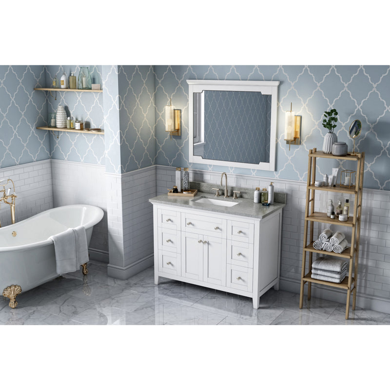 48" White Chatham Vanity, Steel Grey Cultured Marble Vanity Top, undermount rectangle bowl