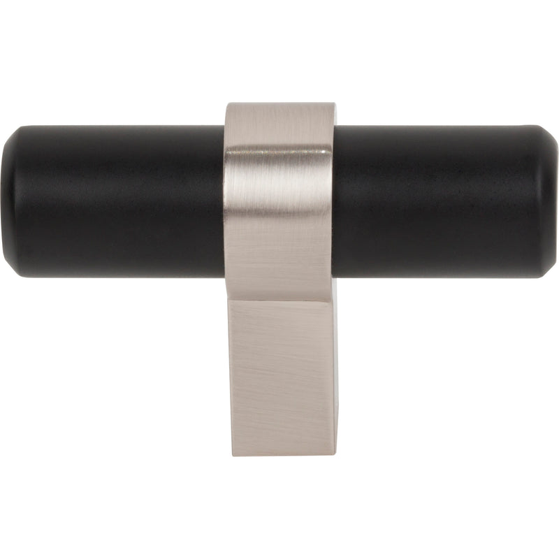 2" Overall Length Matte Black with Satin Nickel Key Grande Cabinet "T" Knob