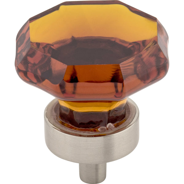 Wine Octagon Crystal Knob 1 3/8 Inch Brushed Satin Nickel Base