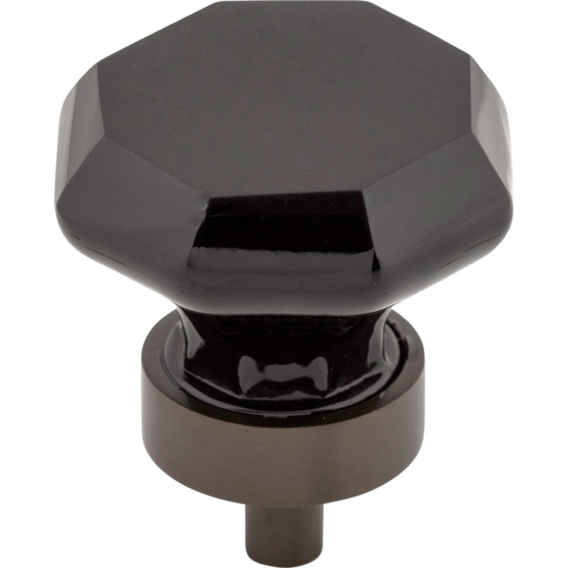 Black Octagon Crystal Knob 1 3/8 Inch Oil Rubbed Bronze Base