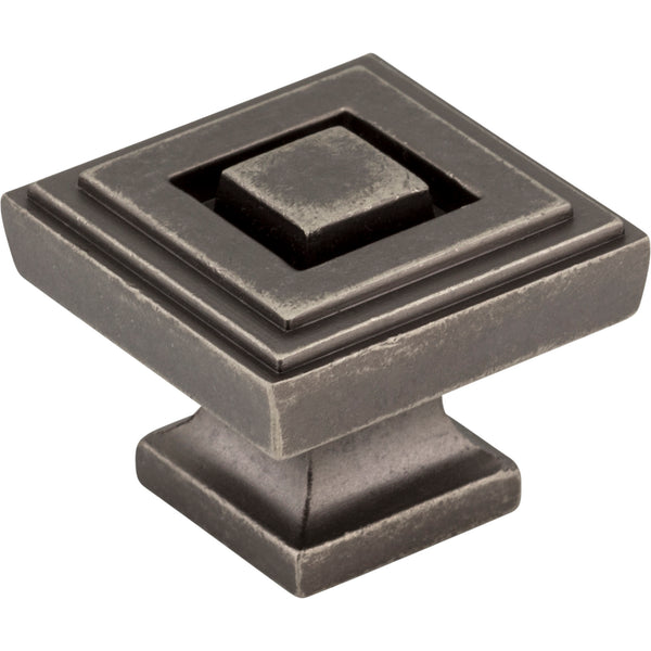 1-1/4" Overall Length Distressed Pewter Square Delmar Cabinet Knob