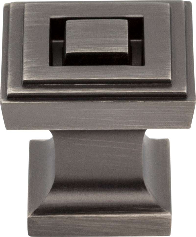 1" Overall Length Brushed Pewter Square Delmar Cabinet Knob