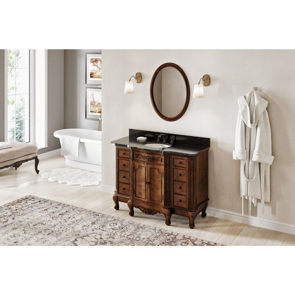 48" Nutmeg Clairemont Vanity, Clairemont-only Black Granite Vanity Top, undermount oval bowl