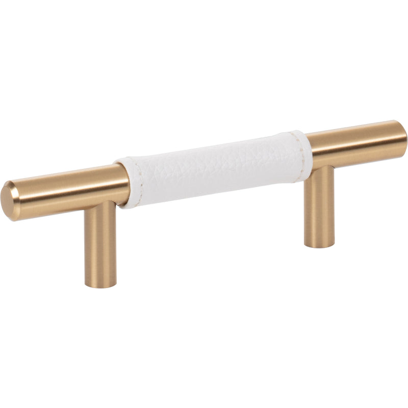 Zanzibar White Leather Pull 3 Inch (c-c) Warm Brass