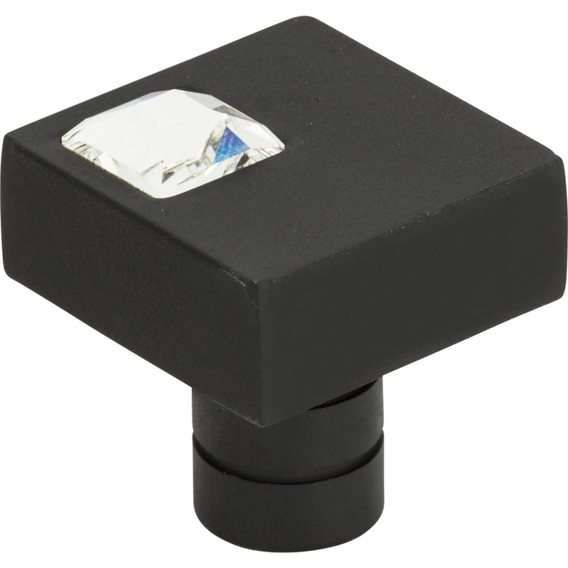 Crystal Off Center Square Knob 1 Inch Matte Black