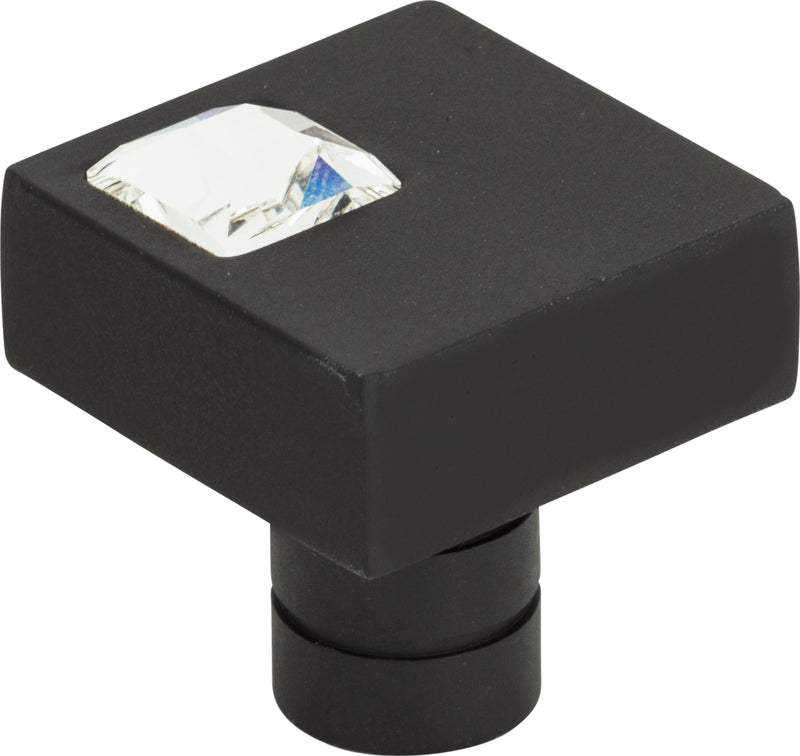 Crystal Off Center Square Knob 1 Inch Matte Black