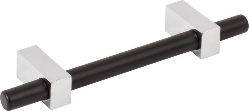 96 mm Center-to-Center Matte Black with Polished Chrome Larkin Cabinet Bar Pull