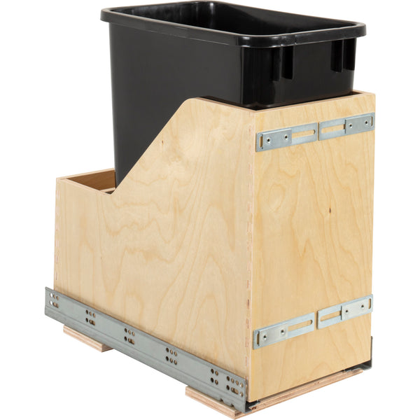 Single 35 Quart Wood Bottom-Mount Soft-close Vanity Trashcan Rollout for Door Mounting, Includes One Black Can