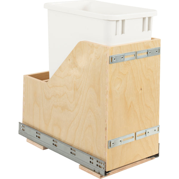 Single 35 Quart Wood Bottom-Mount Soft-close Vanity Trashcan Rollout for Door Mounting, Includes One Grey Can