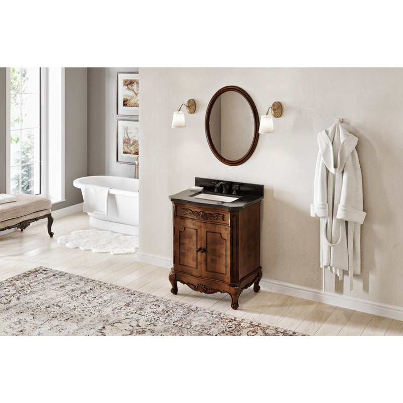 30" Nutmeg Clairemont Vanity, Clairemont-only Black Granite Vanity Top, undermount rectangle bowl