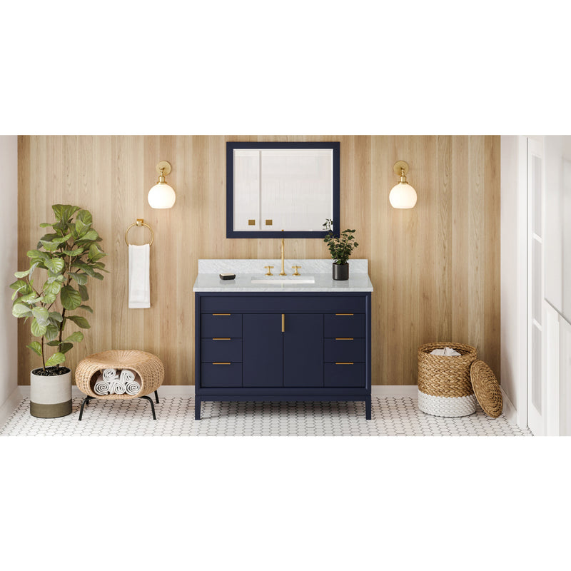 48" Hale Blue Theodora Vanity, White Carrara Marble Vanity Top, undermount rectangle bowl