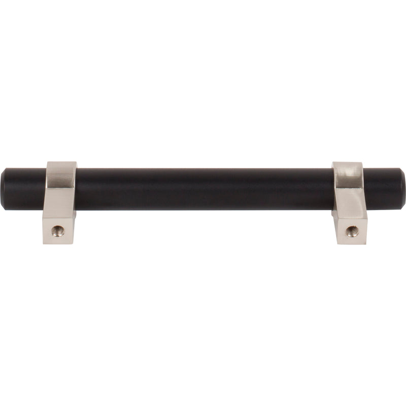 96 mm Center-to-Center Matte Black with Satin Nickel Key Grande Cabinet Bar Pull