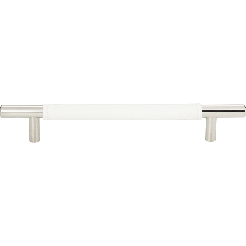 Zanzibar White Leather Pull 6 5/16 Inch (c-c) Polished Chrome