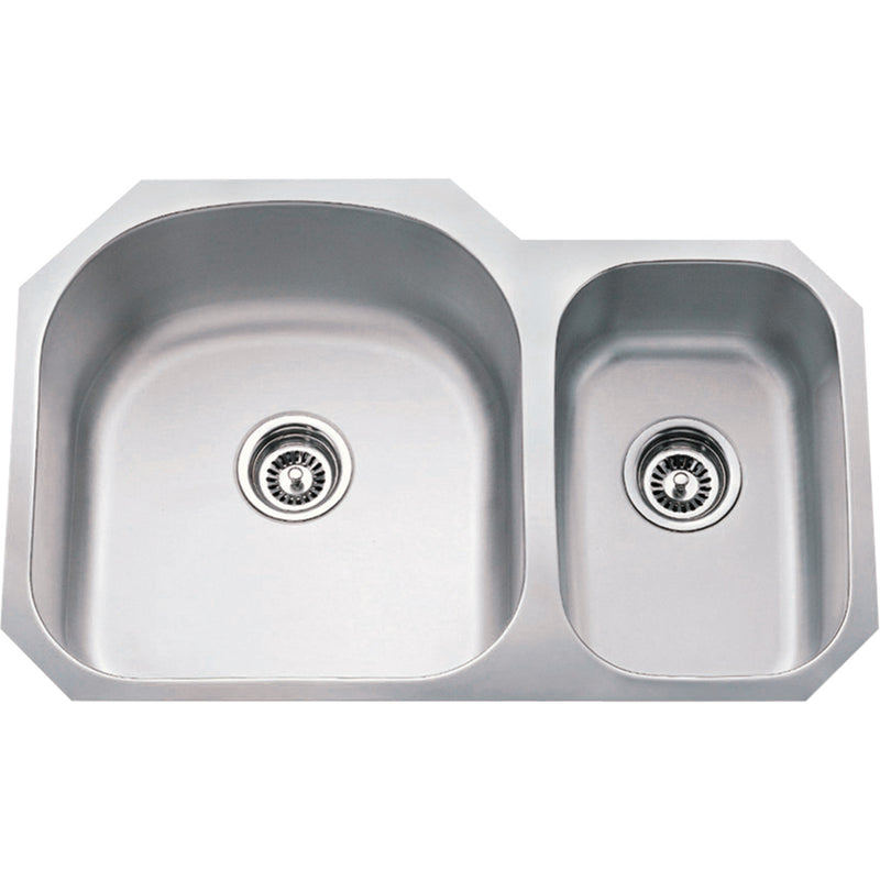 807L:  31-1/2" L x 20-1/2" W x 9" D Undermount 18 Gauge Stainless Steel 70/30 Double Bowl Sink