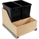 Double 35 Quart Wood Bottom-Mount Soft-close Trashcan Rollout for Door Mounting, Includes Two Black Cans and Door Joining Bracket