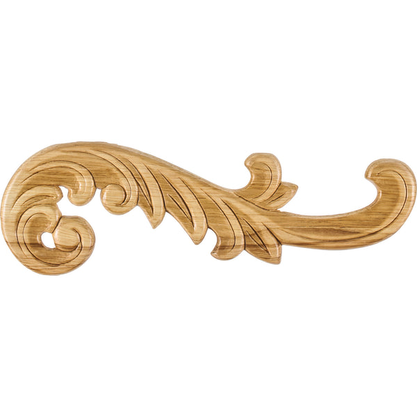 10-1/2" W x 5/16" D x 3-1/4" H Right Curved Pressed Rubberwood Acanthus Appliqué
