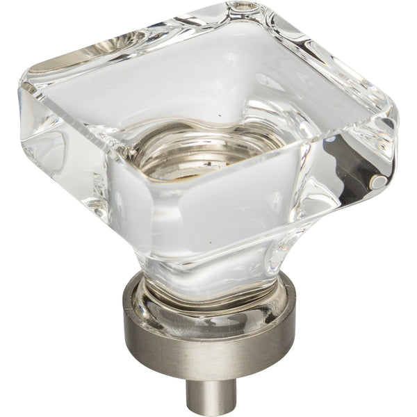 1-3/8" Overall Length Satin Nickel Square Glass Harlow Cabinet Knob
