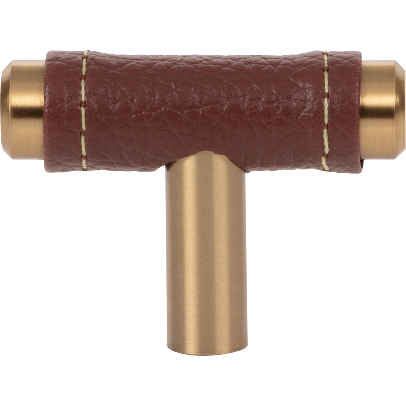 Zanzibar Brown Leather Knob 1 7/8 Inch Warm Brass