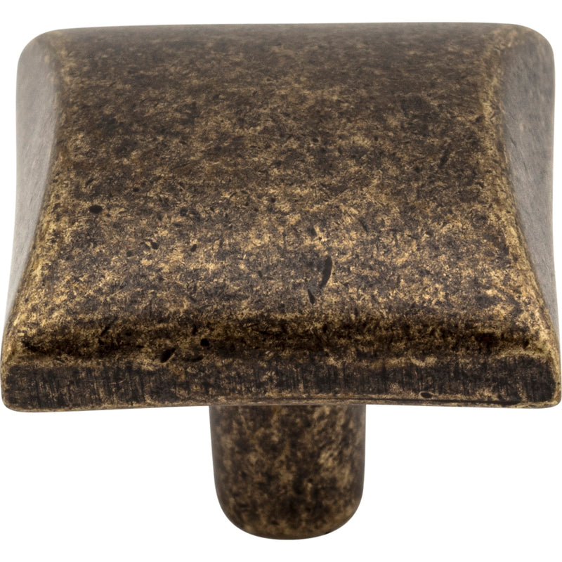 1-1/8" Overall Length Distressed Antique Brass Square Glendale Cabinet Knob