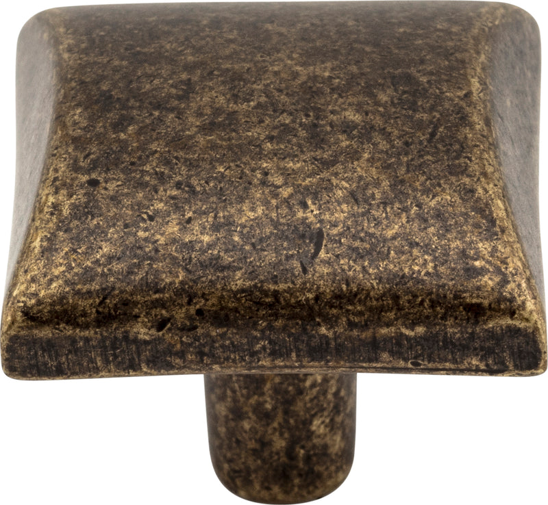 1-1/8" Overall Length Distressed Antique Brass Square Glendale Cabinet Knob