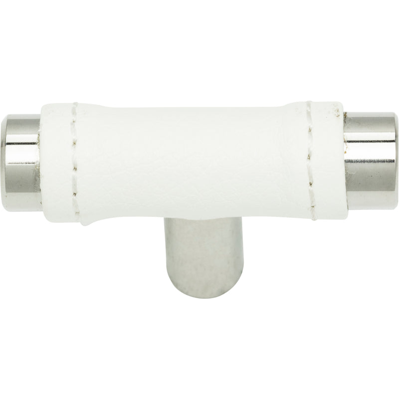 Zanzibar White Leather Knob 1 7/8 Inch Polished Chrome