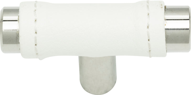 Zanzibar White Leather Knob 1 7/8 Inch Polished Chrome