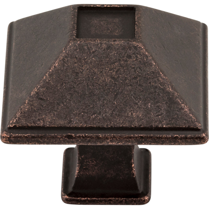 1-1/4" Overall Length Distressed Oil Rubbed Bronze Square Tahoe Cabinet Knob