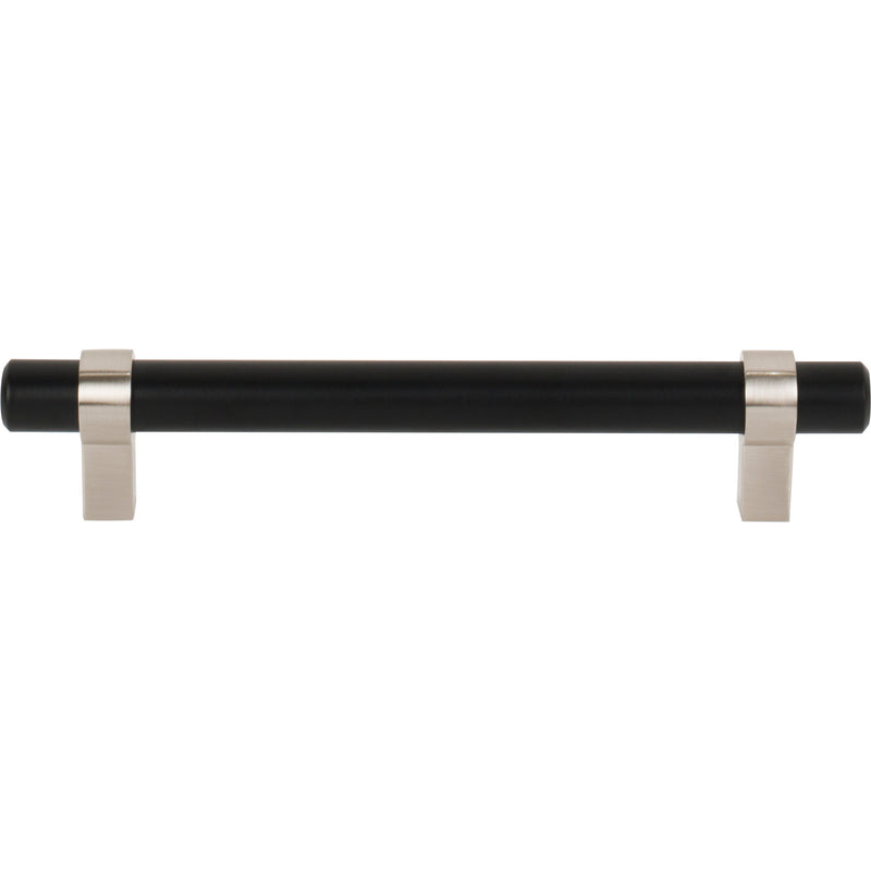 128 mm Center-to-Center Matte Black with Satin Nickel Key Grande Cabinet Bar Pull