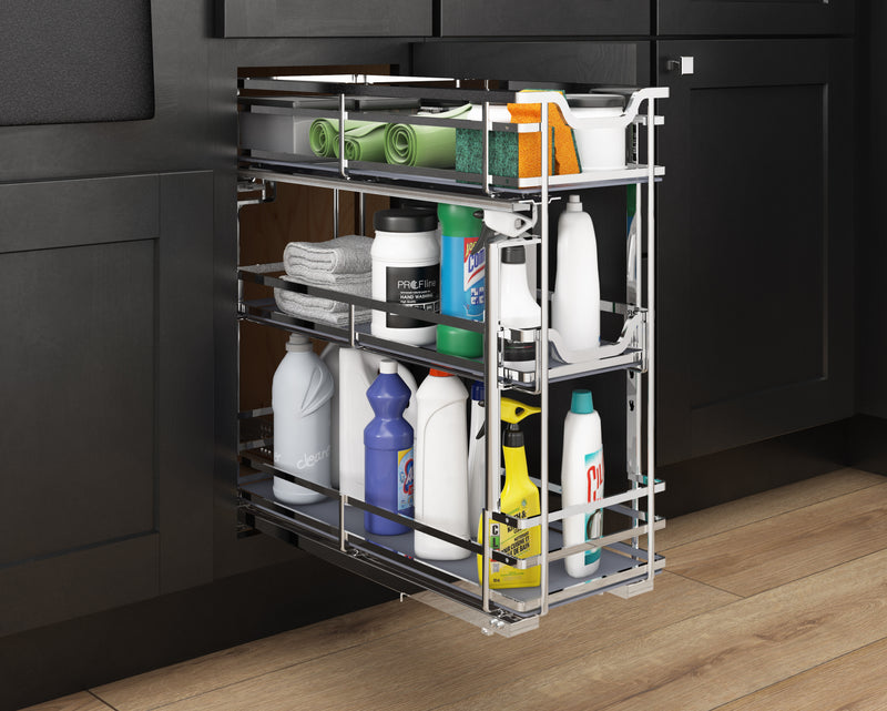 8" Polished Chrome STORAGE WITH STYLE® Metal "No Wiggle" Under Drawer Soft-close Base Pullout