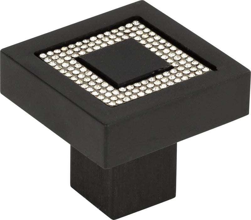 Crystal Square Inset Knob 1 3/8 Inch Matte Black