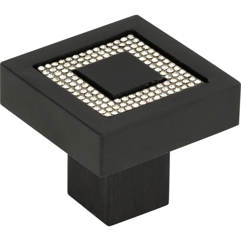 Crystal Square Inset Knob 1 3/8 Inch Matte Black