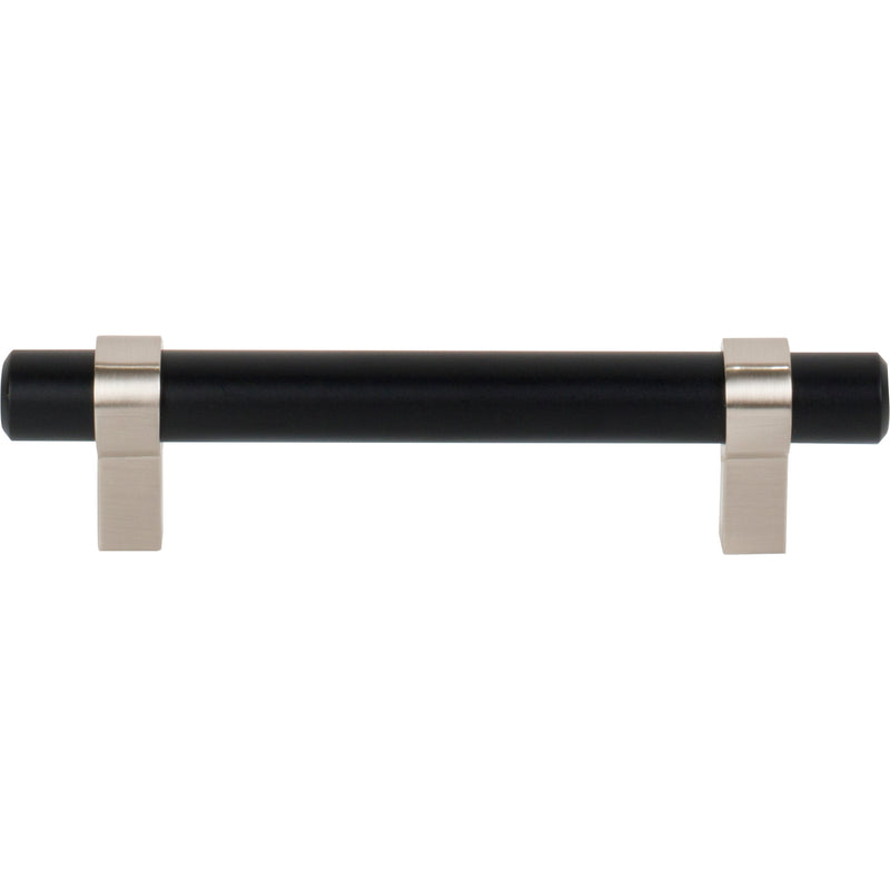 96 mm Center-to-Center Matte Black with Satin Nickel Key Grande Cabinet Bar Pull