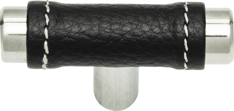 Zanzibar Black Leather Knob 1 7/8 Inch Polished Chrome
