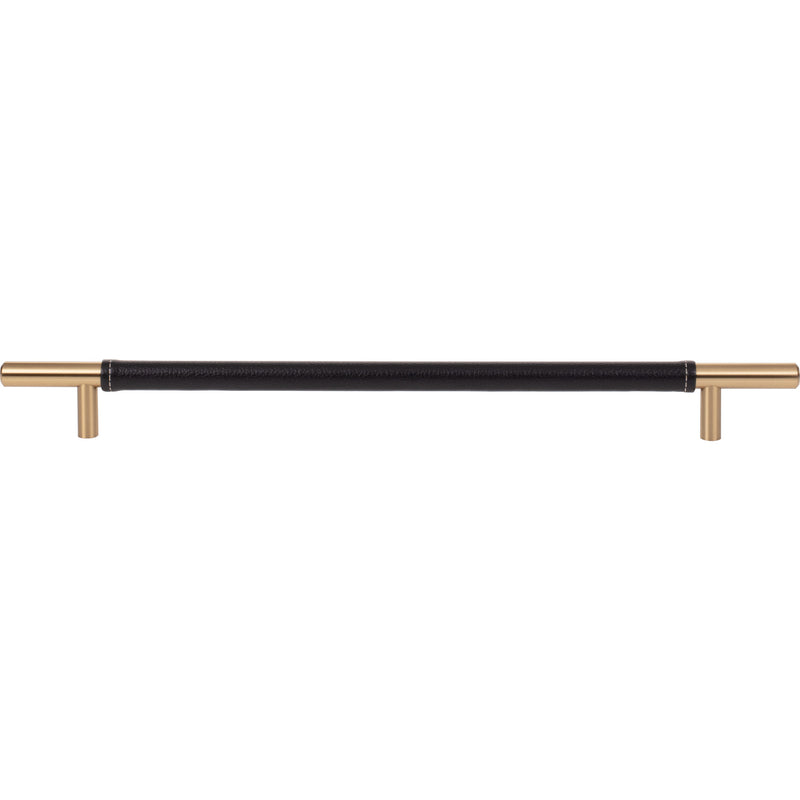 Zanzibar Black Leather Pull 11 5/16 Inch (c-c) Warm Brass