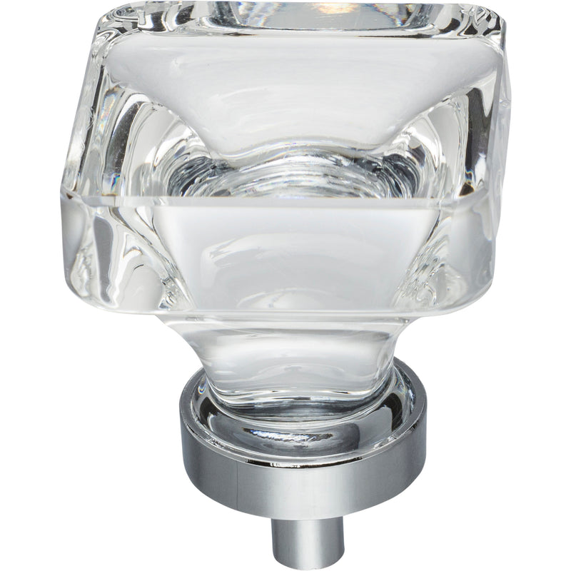 1-3/8" Overall Length Polished Chrome Square Glass Harlow Cabinet Knob