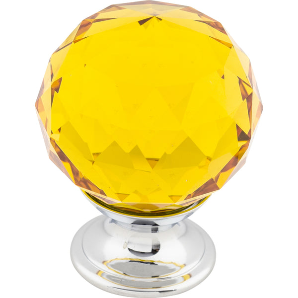 Amber Crystal Knob 1 3/8 Inch Polished Chrome Base