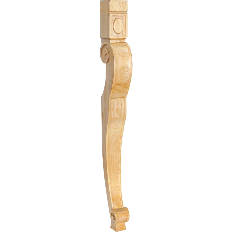 2-3/4" W x 2-3/4" D x 31" H Rubberwood Baroque Leg