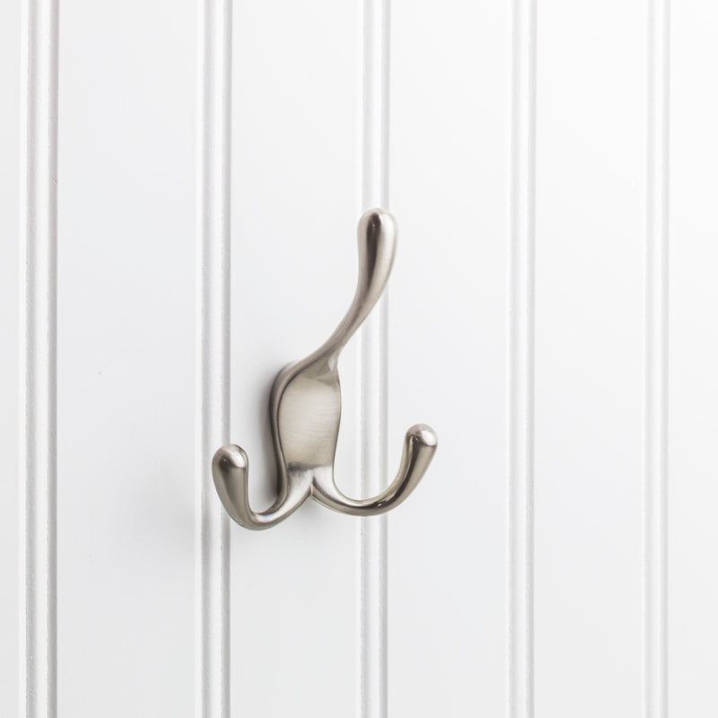 4" Satin Nickel Large Concealed Triple Prong Wall Mounted Hook