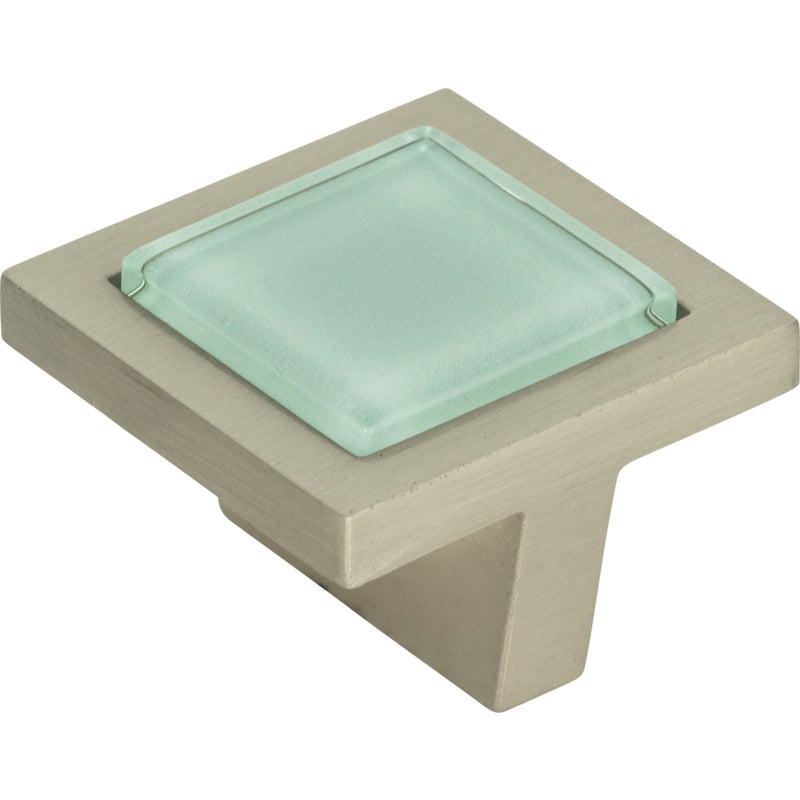 Spa Green Square Knob 1 3/8 Inch Brushed Nickel