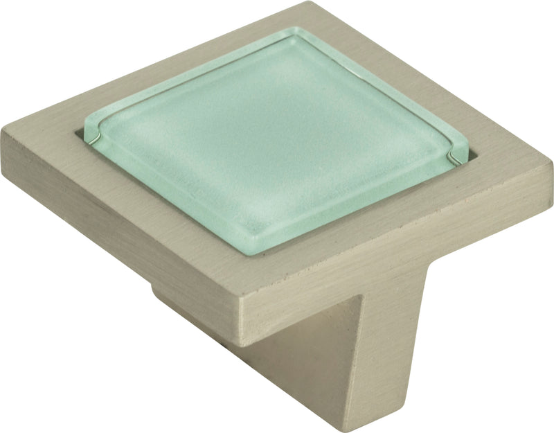 Spa Green Square Knob 1 3/8 Inch Brushed Nickel