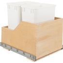 Double 35 Quart Wood Bottom-Mount Soft-close Trashcan Rollout for Hinged Doors, Includes Two White Cans
