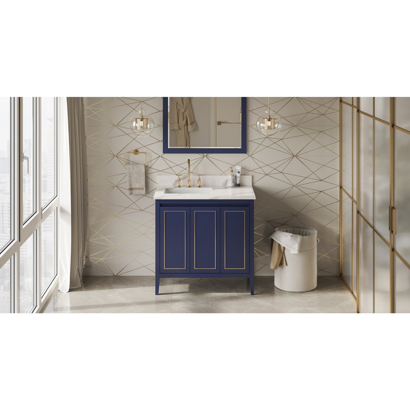 36" Hale Blue Percival Vanity, left offset, Calacatta Vienna Quartz Vanity Top, undermount rectangle bowl