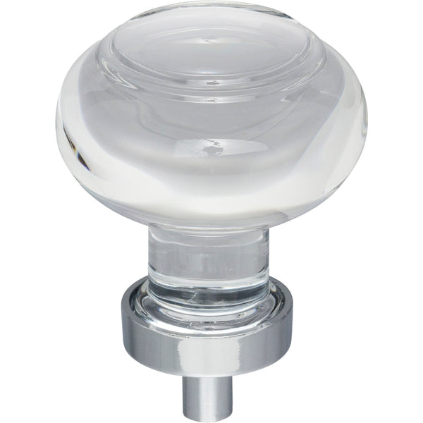 1-7/16" Diameter Polished Chrome Button Glass Harlow Cabinet Knob