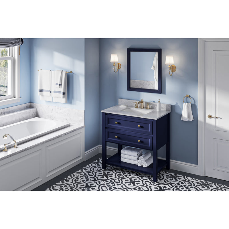 36" Hale Blue Adler Vanity, White Carrara Marble Vanity Top, undermount rectangle bowl