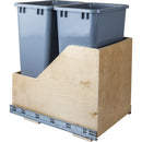 Double 50 Quart Wood Bottom-Mount Soft-close Trashcan Rollout for Hinged Doors, Includes Two Grey Cans