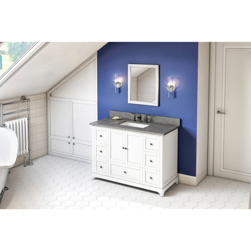 48" White Addington Vanity, Steel Grey Cultured Marble Vanity Top, undermount rectangle bowl