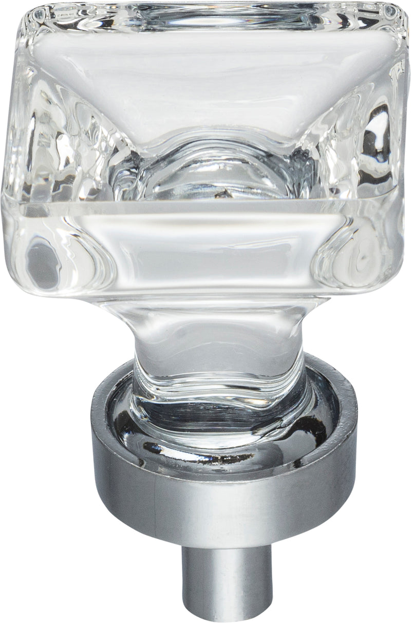 1" Overall Length Polished Chrome Square Glass Harlow Cabinet Knob