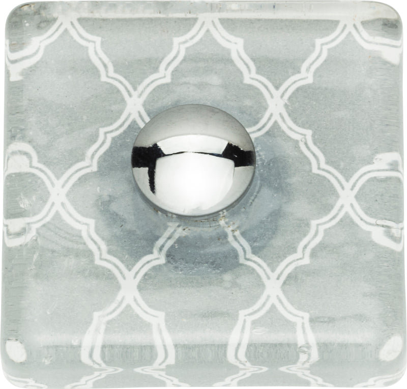 Quatrefoil Glass Square Knob 1 1/2 Inch Polished Chrome